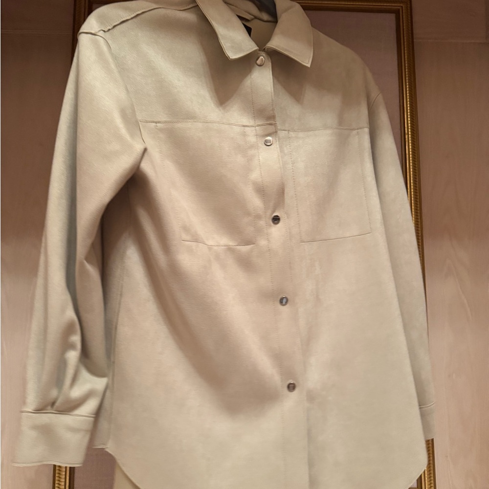 Cream Long Sleeve Notched Collar Button Down Shirt